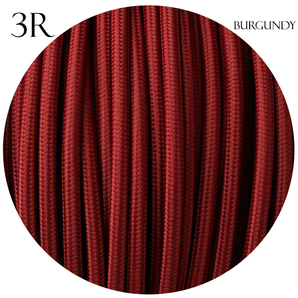 3 Core Round Fabric Braided Electric Textile Cable-Burgundy