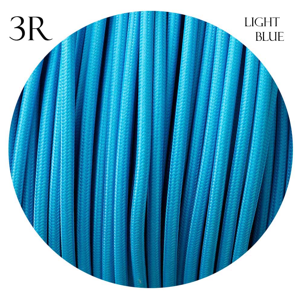 3 Core Round Fabric Braided Electric Textile Cable-Light Blue
