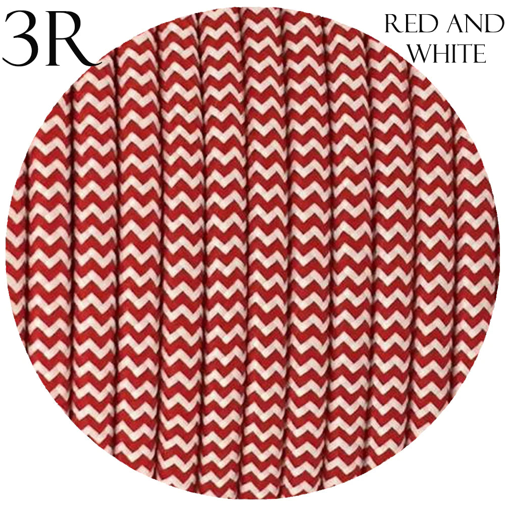 3 Core Round Fabric Braided Electric Textile Cable-Red and White
