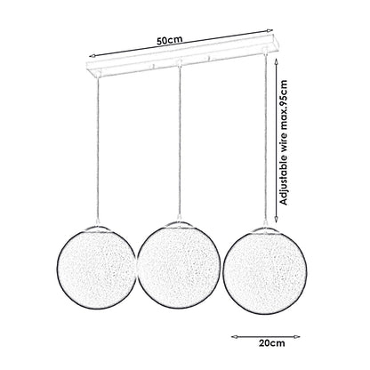 3 Way Cream Rattan Wicker Woven Ball Globe Pendant Light Shades-Size Image