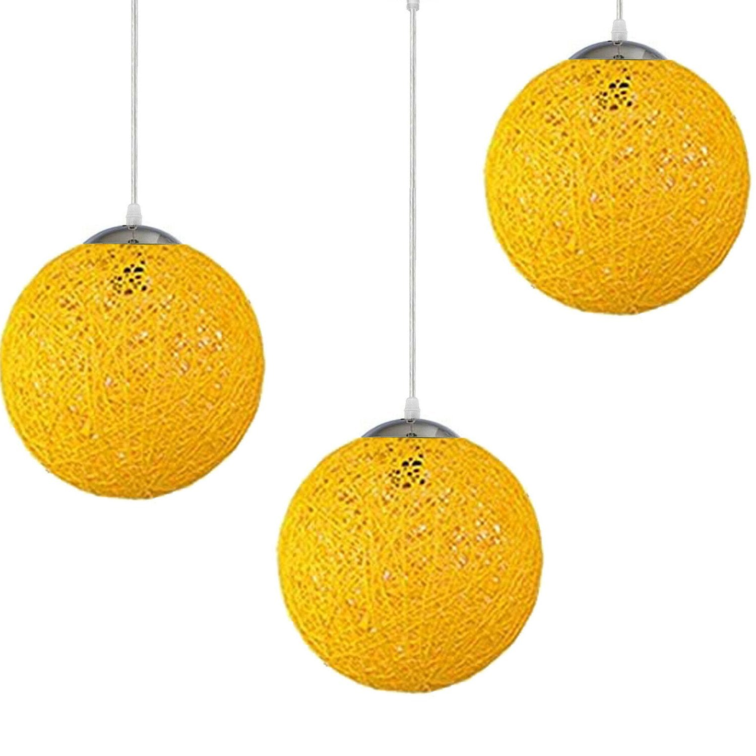 Yellow 3 Way Rattan Wicker Woven Ball Globe Pendant Light Shades