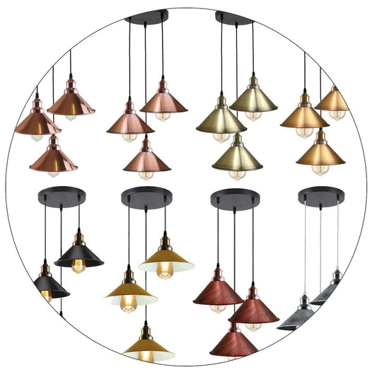 Vintage 3 way Easy fit Cone Shade Ceiling Hanging Pendant Light