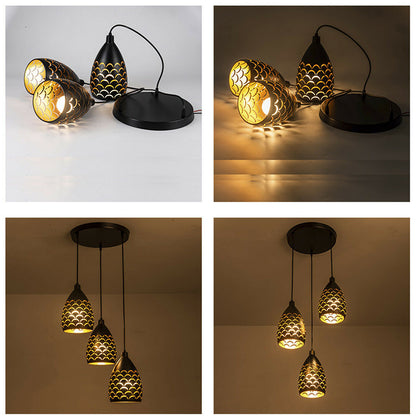 Modern 3 Way Pendant Cluster Light Fitting Black Cage Style 