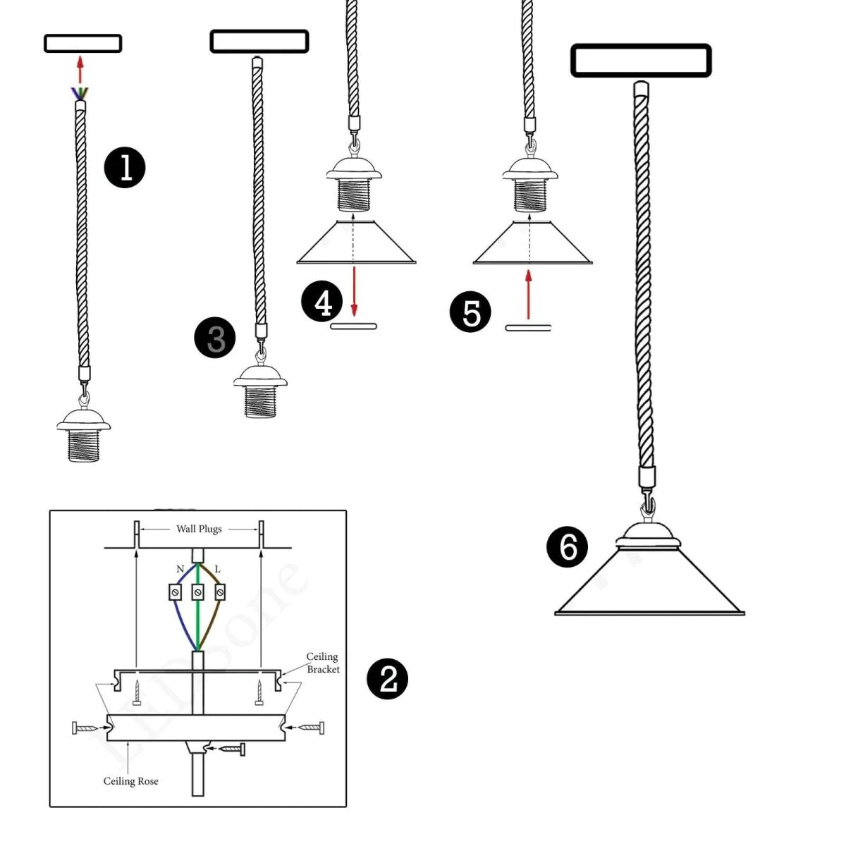 Metal Lampshade Hemp Rope Ceiling Hanging Pendant Light-Description image