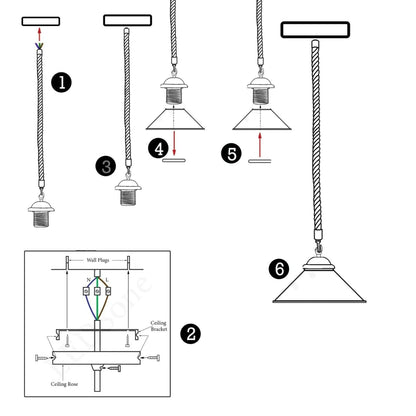 Metal Lampshade Hemp Rope Ceiling Hanging Pendant Light-Description image