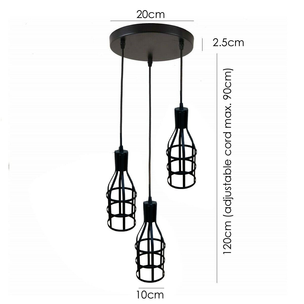 3-Heads Ceiling Pendant Cluster Light Fitting Lights E27 Socket Hanging Chandelier Light Industrial Ceiling Lamp~2097