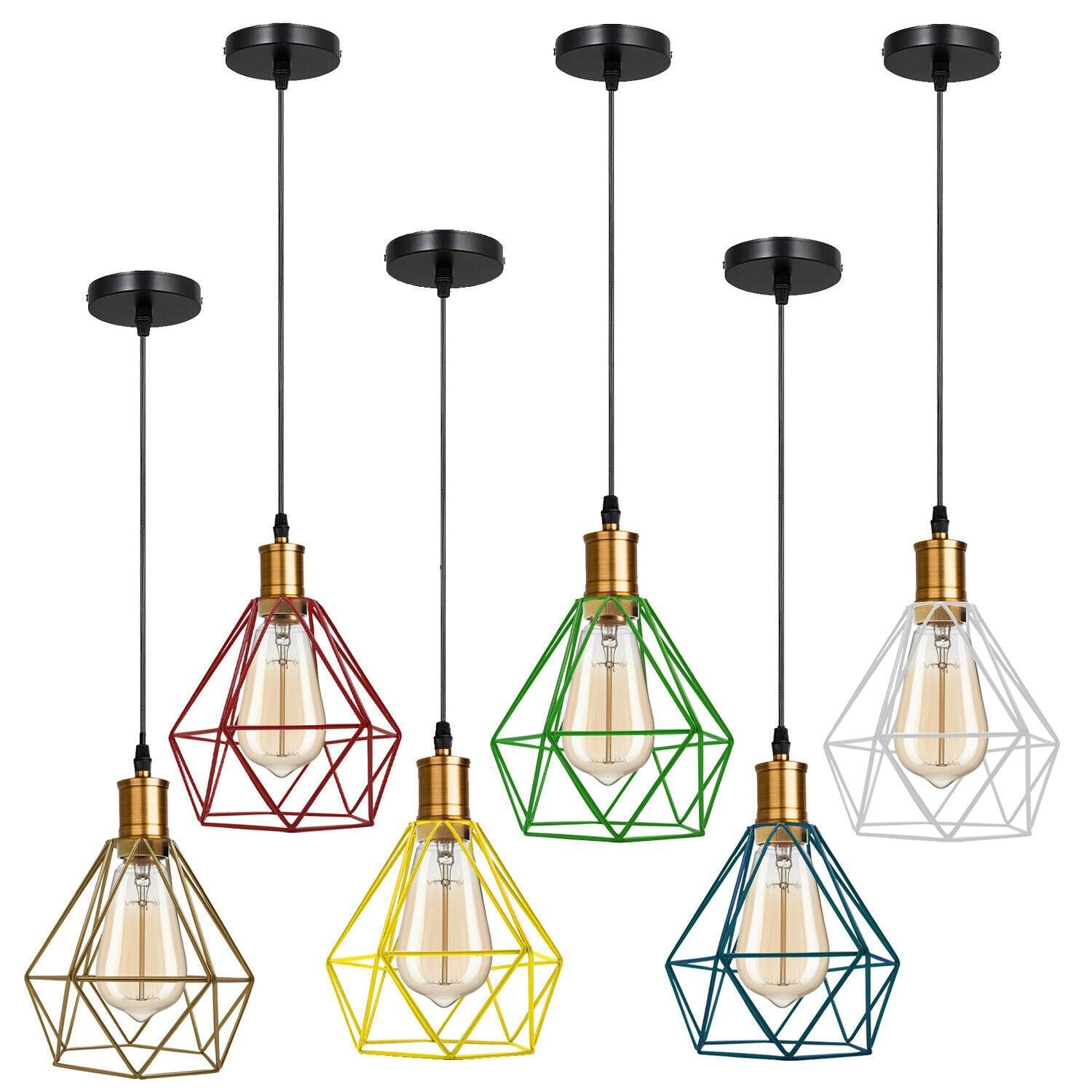 2Pack Diamond Cage Geometric Wire Ceiling Pendant Light Fitting