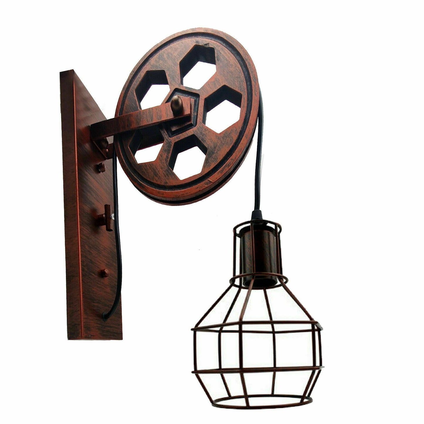 Rustic Retro Wall Lamp with Wheel Design - Vintage Industrial Lighting, E27 Lamp Holder