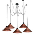 Retro-style 5-way spider pendant light with metal cone shades