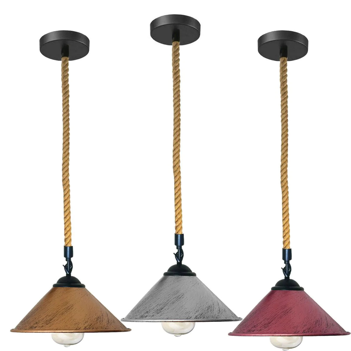 Pendant Rope Ceiling Metal shade Hemp Rope Ceiling Hanging Pendant Light |Vintagelite.UK