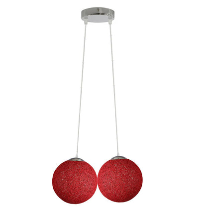 Modern Rattan Wicker Woven Ball Globe Two Outlet Pendant Light~2081
