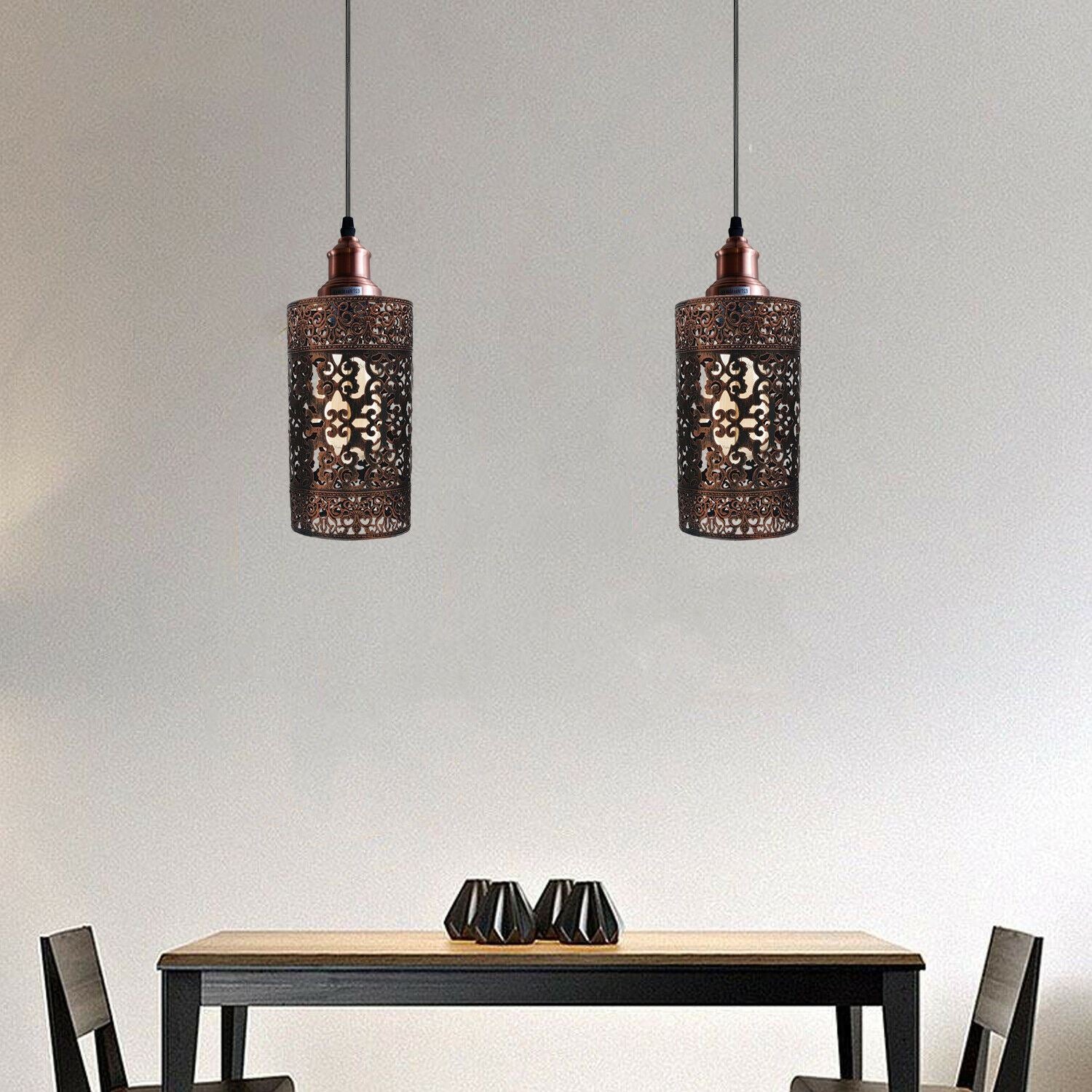 Industrial Drum Cage Shade Rustic Red Ceiling Pendant Light-Application Image