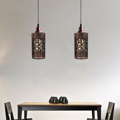 Industrial Drum Cage Shade Rustic Red Ceiling Pendant Light-Application Image