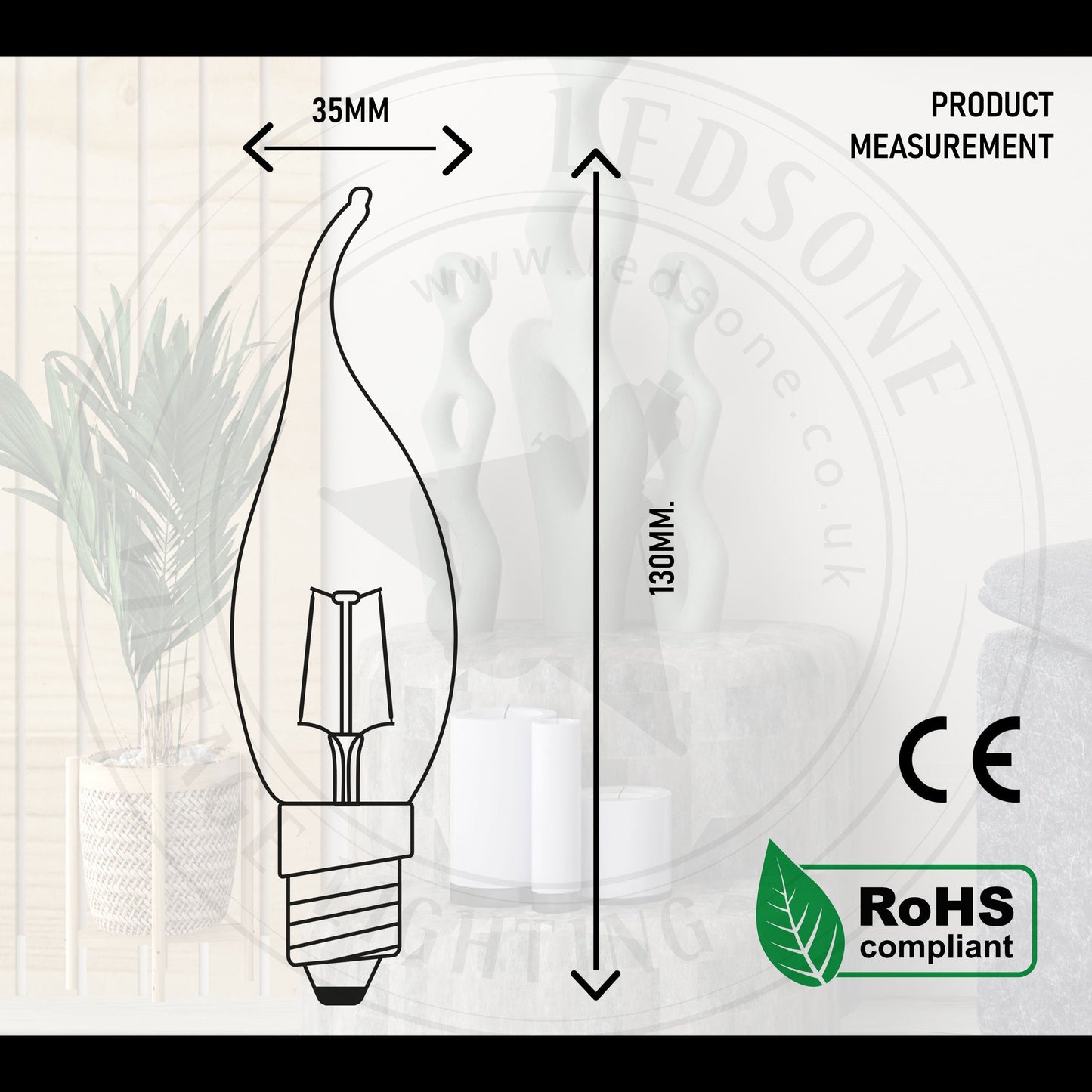 C35 E14 2W Dimmable Bent Candle Vintage tip LED Flame Light Bulb~2993