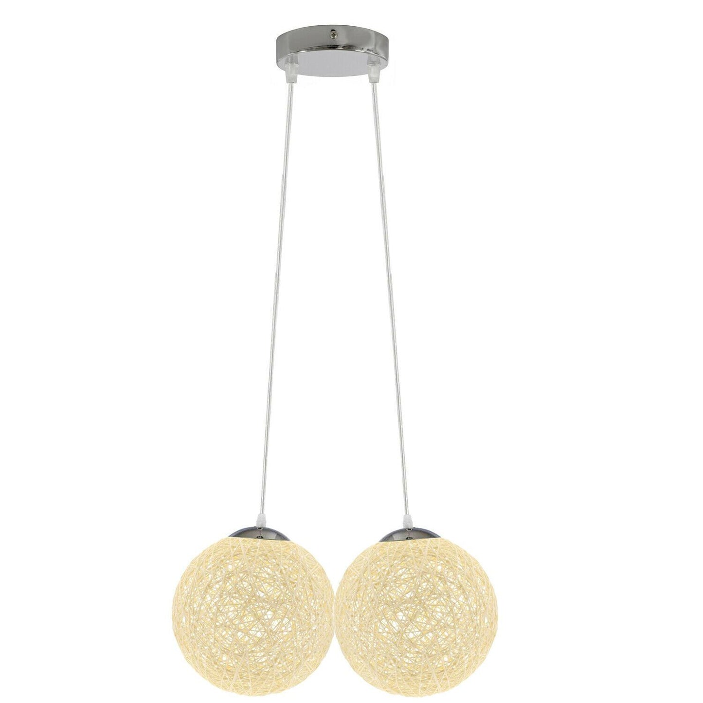 Modern Rattan Wicker Woven Ball Globe Two Outlet Pendant Light