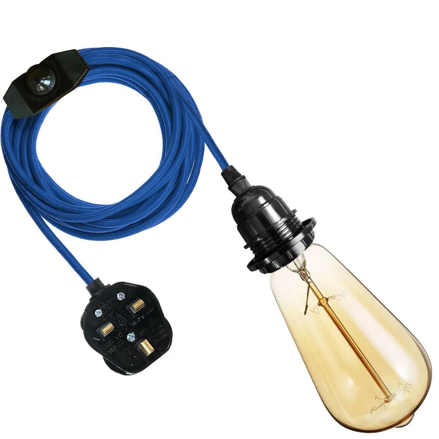 E27 Blue Plug-in Pendant Holder with Fabric Cable Pendant Lamp Bulb Socket