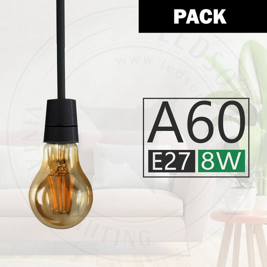 A60 E27 8W Edison Style LED Filament Amber Warm White Screw Packs Bulbs 2700K Light Bulbs~3009