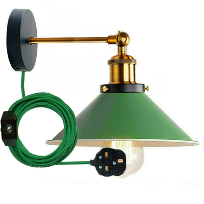 Industrial  Metal Cone Shape Shade Fitting Plug in Wall Light With Dimmer Switch~2275