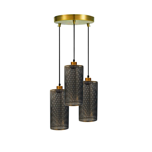 Brushed Copper Retro 3 Way Drum Ceiling Rose Cage Pendant Light