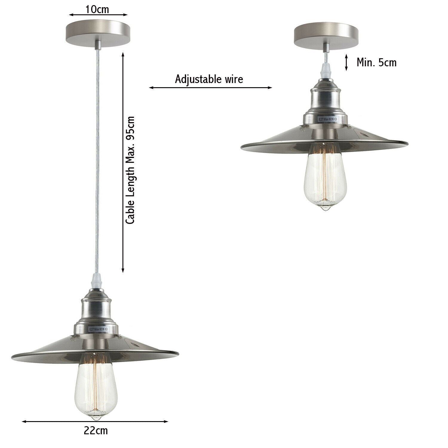Industrial Metal Flat Shade Hanging Ceiling Pendant Light Fixture-Size image