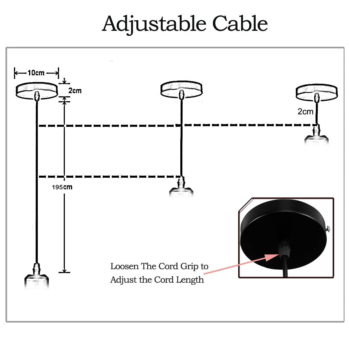 2Pack1m Black E27  95cm Chain Pendant Lamp Bulb Fitting Holder-Size Image