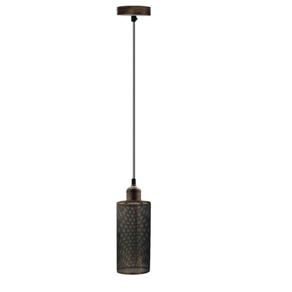 Antique Brushed Copper Metal Drum Shade Pendant Light