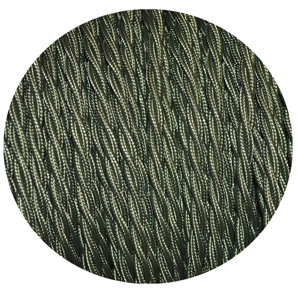 Two core twisted Italian braided cable for unique electrical wiring, evoking vintage army green elegance-Application image