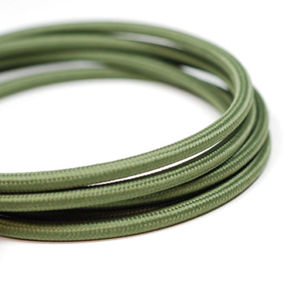 Vintage Army Green Fabric 2 Core Round Italian Braided Cable 0.75mm - Vintagelite