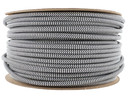 Vintage Black And White Fabric 3 Core Round Italian Braided Cable 0.75mm - Vintagelite