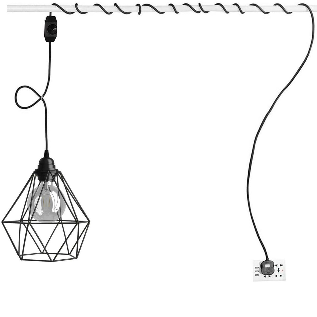 Black Diamond Shade Dimmer Switch Plug In Hanging Pendant Lamp