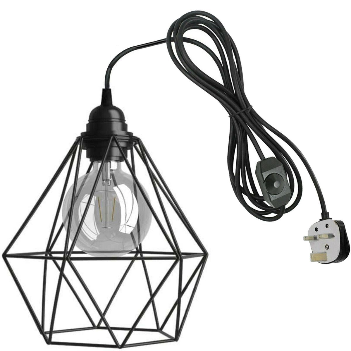 Black Diamond Shade Dimmer Switch Plug In Hanging Pendant Lamp