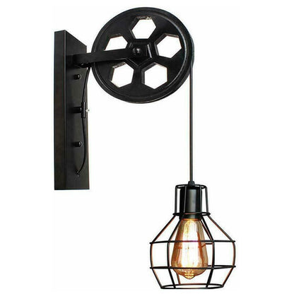 Rustic Retro Wall Lamp with Wheel Design - Vintage Industrial Lighting, E27 Lamp Holder~1650