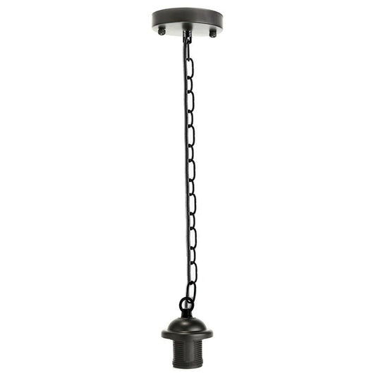 Black Metal Ceiling Rose & Chain Pendant Light E27 Lamp Holder~1927