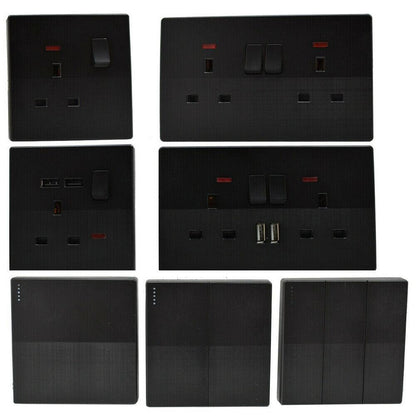 Single Double Screwless Black Light Switches & Socket Flatplate - Vintagelite
