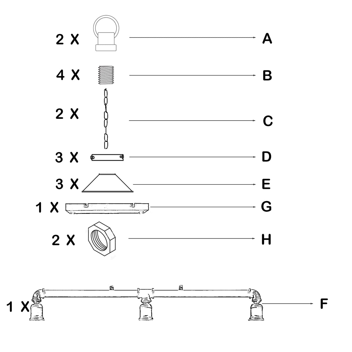 Black triple-outlet hanging light