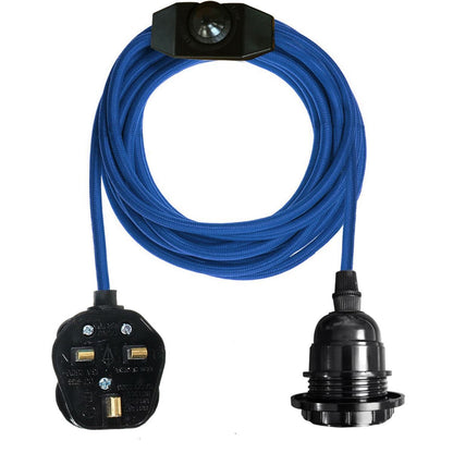 Blue Color Dimmer Switch 4.5m Fabric Flex Cable Plug In Pendant Lamp E27 Holder - Vintagelite