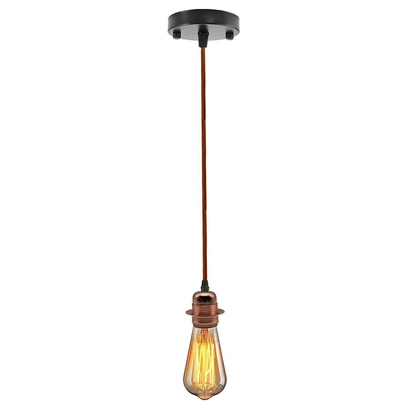 Brown Ceiling Rose Fabric Flex Hanging Pendant Light Lamp Holder Fitting Lighting Kit - Vintagelite