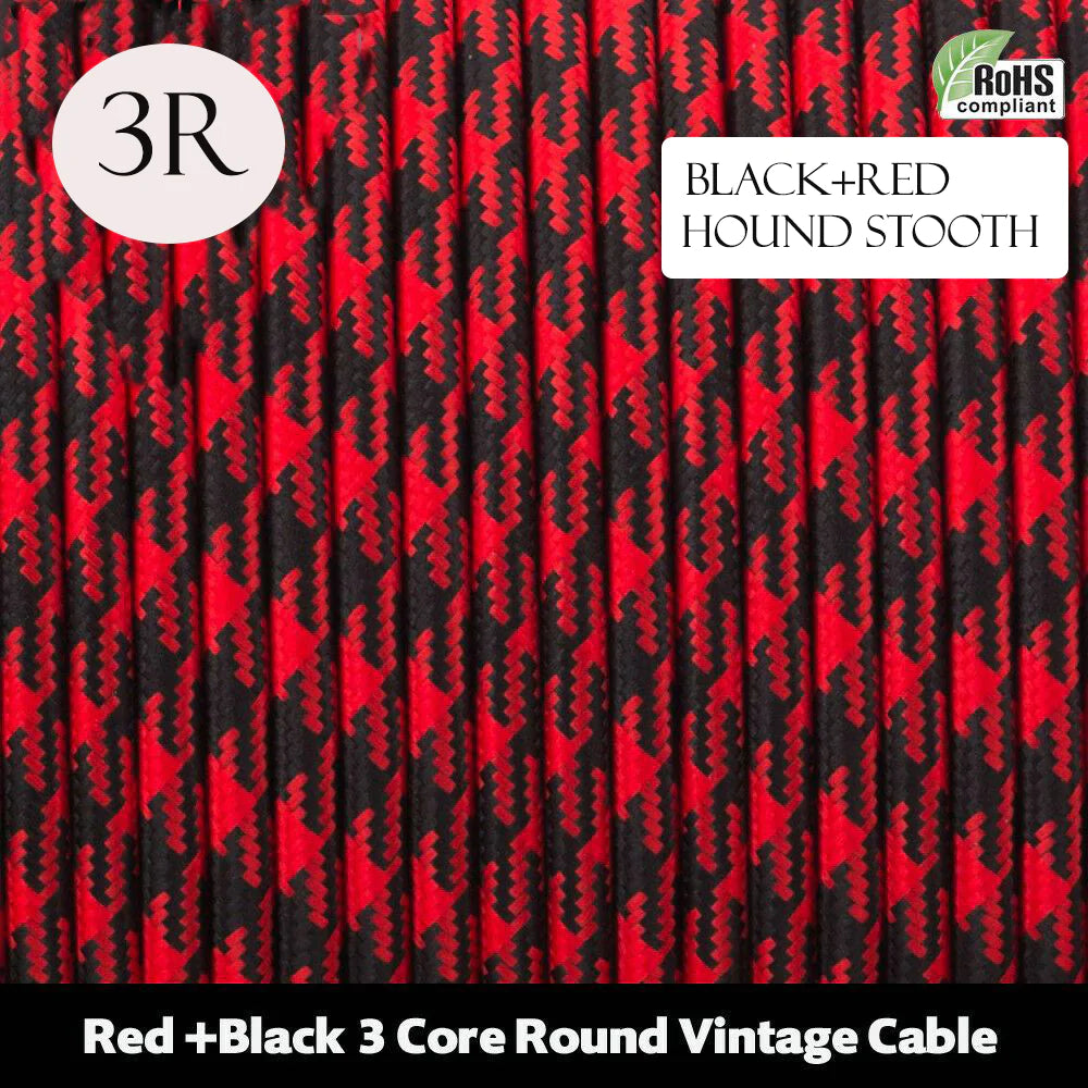 Fabric Braided Electric Textile Cable-Black+Hound Stooth