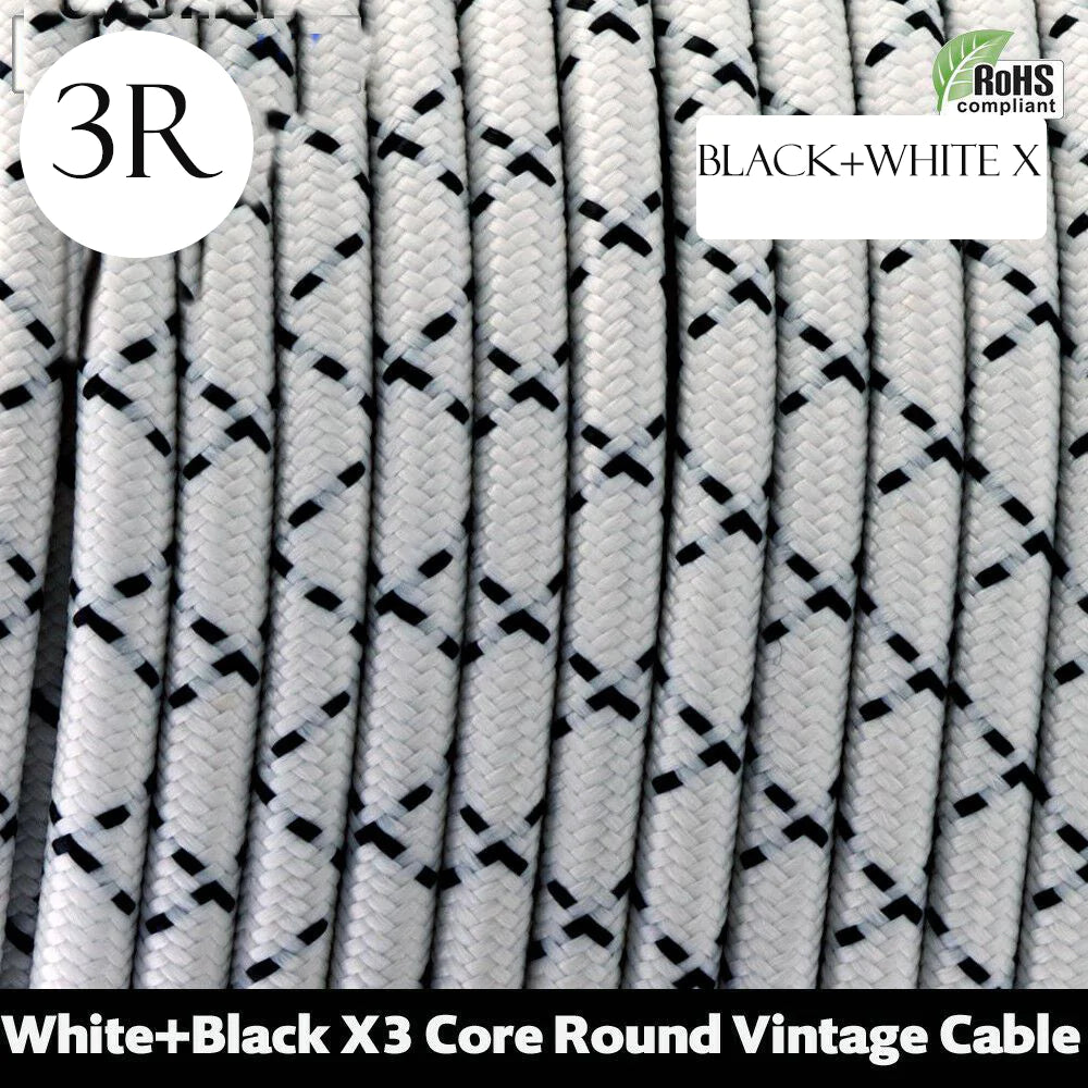 Fabric Braided Electric Textile Cable-Black+White X