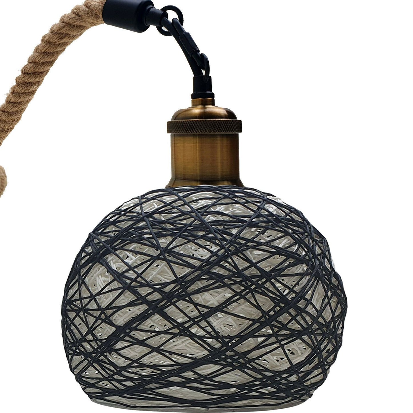 Black Industrial Rope Rattan Woven Dome Shade Pendant Lights