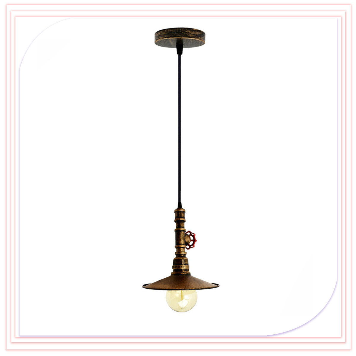 Water Pipe European Style Cone Shade Black Metal Pendant Light