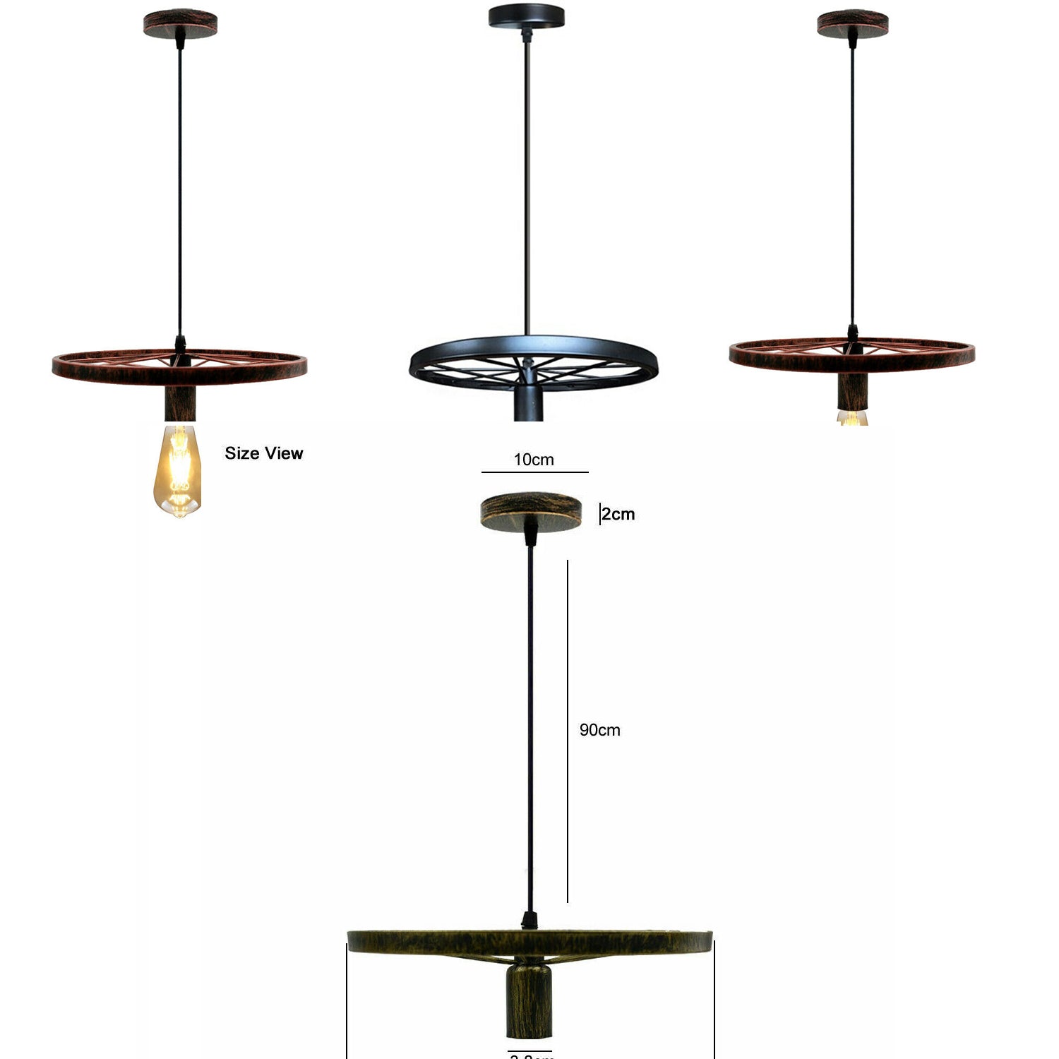 Industrial Retro Rustic Wheel Hanging Ceiling Lighting Pendants-Size Image