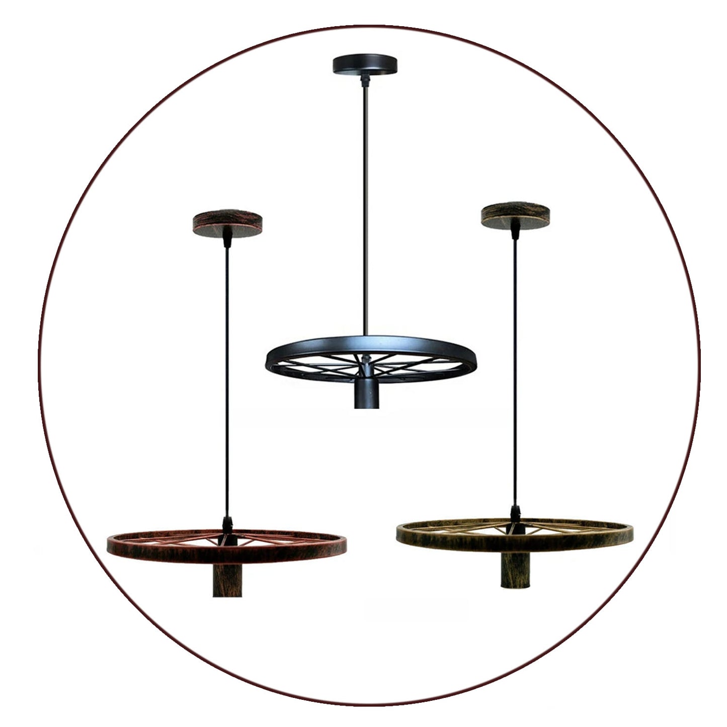 Industrial Retro Rustic Wheel Hanging Ceiling Lighting Pendants