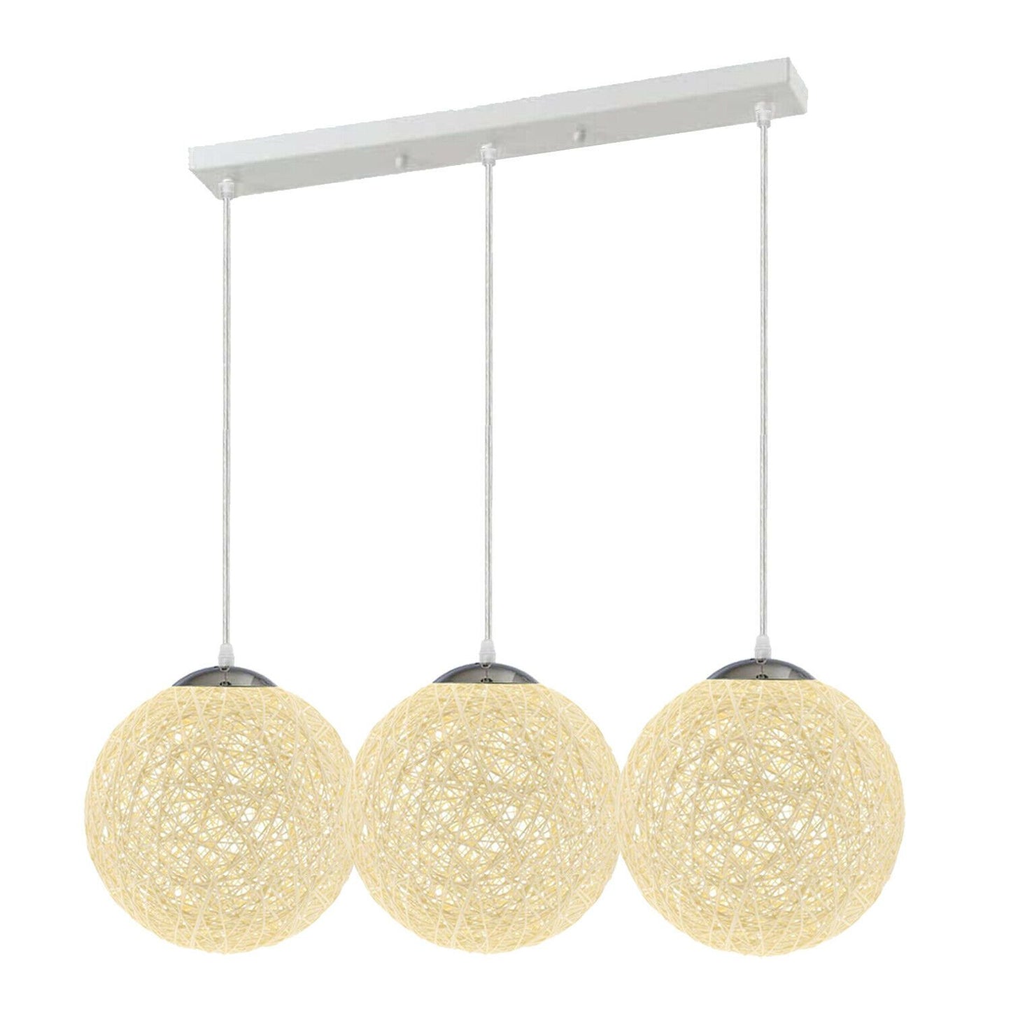 3 Way Cream Rattan Wicker Woven Ball Globe Pendant Light Shades