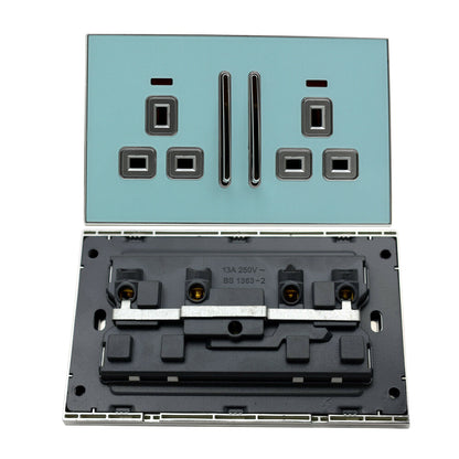 Decorative Blue Glossy Main Plug Two Gang Switch Socket Full Range UK - Vintagelite
