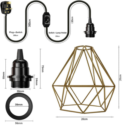 Gold Diamond Shade Dimmer Switch Plug In Hanging Pendant Lamp-Size image
