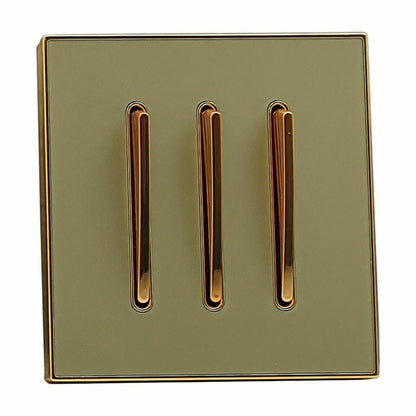 Gold Glossy Screw less Wall Light 3 Gang Switch - Vintagelite