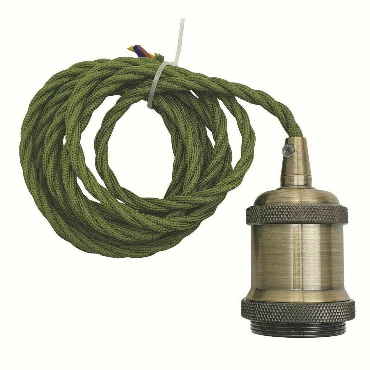 E27 Base Green Brass Holder 1m Twisted Cable~2164