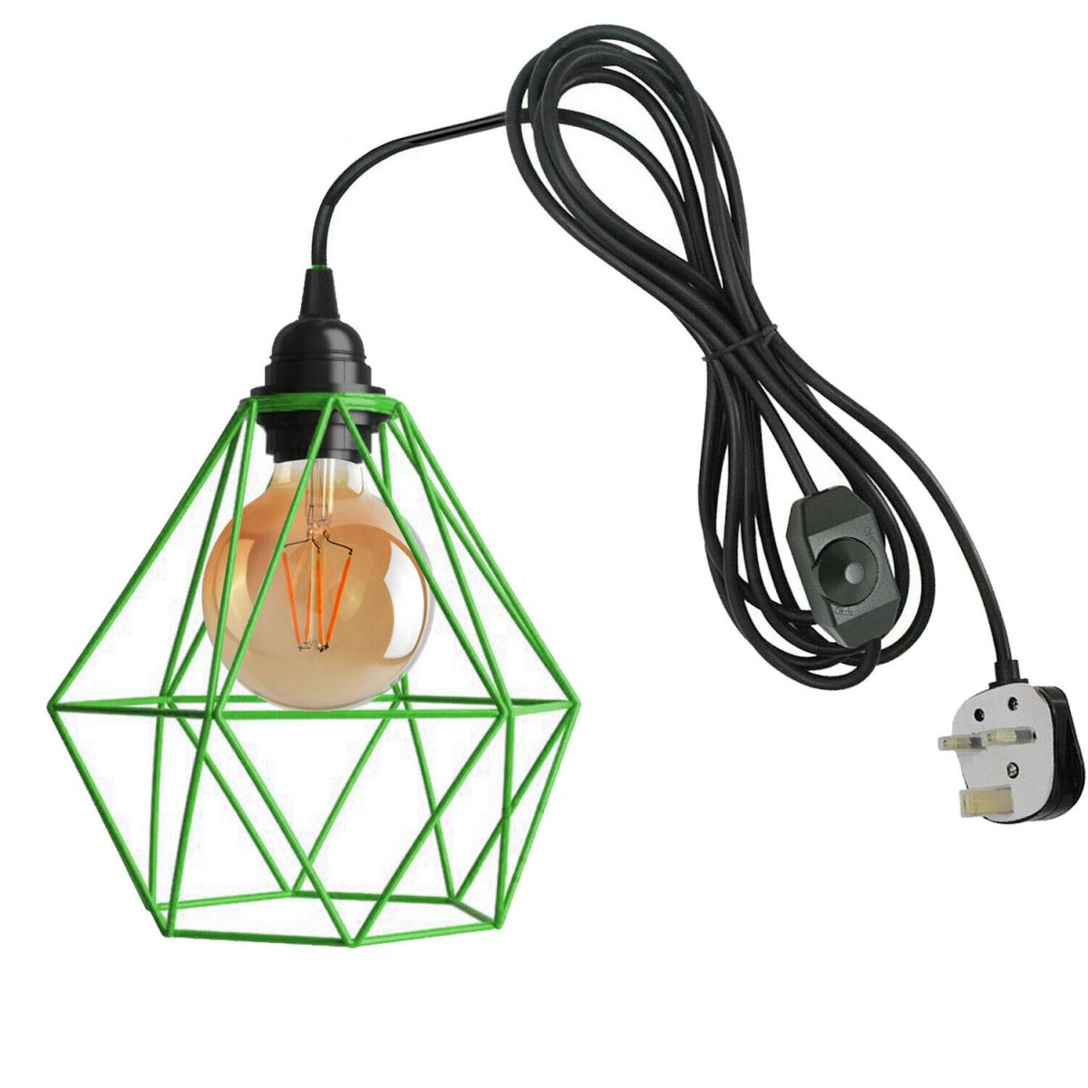 Green Diamond Shade Dimmer Switch Plug In Hanging Pendant Lamp