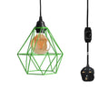 Green Diamond Shade Dimmer Switch Plug In Hanging Pendant Lamp